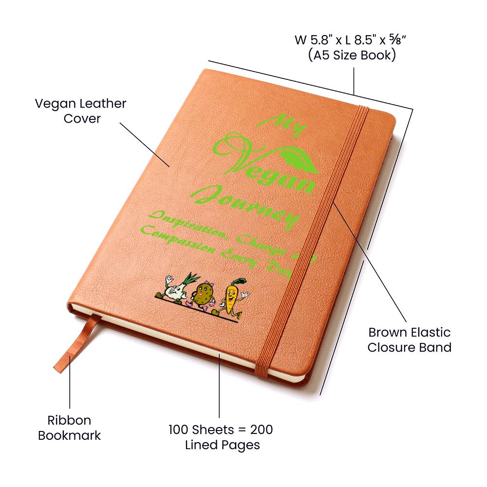 Vegan Leather Notebook, Vegan Journey, Vegan Journal, Inspiration, Change, Compassion, Personalized Gift, Best Friend Gift, Custom Leather Portfolio, Healthy Nutrition